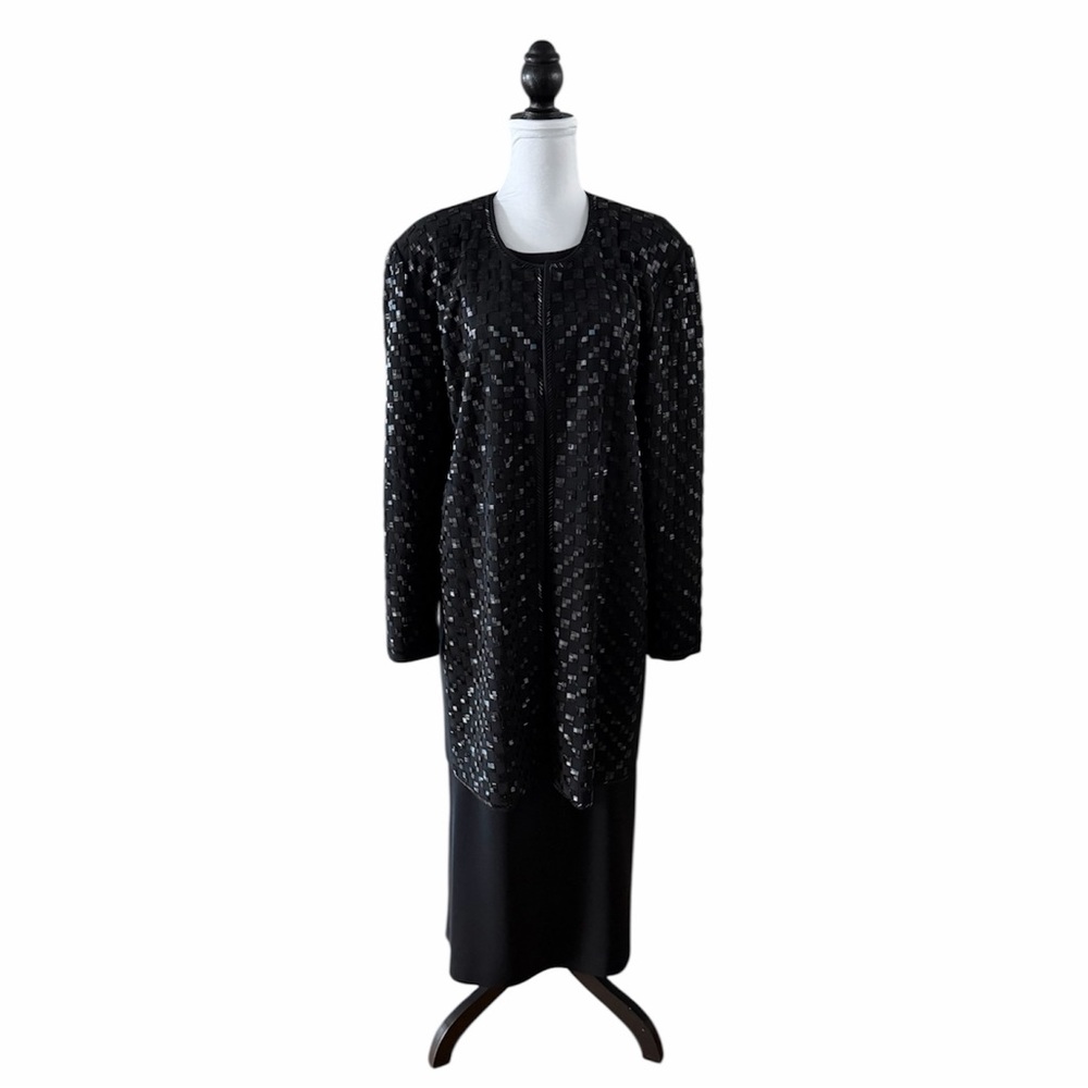 Ben Marc Black 3pc Maxi Skirt Suit with Beading Size 16